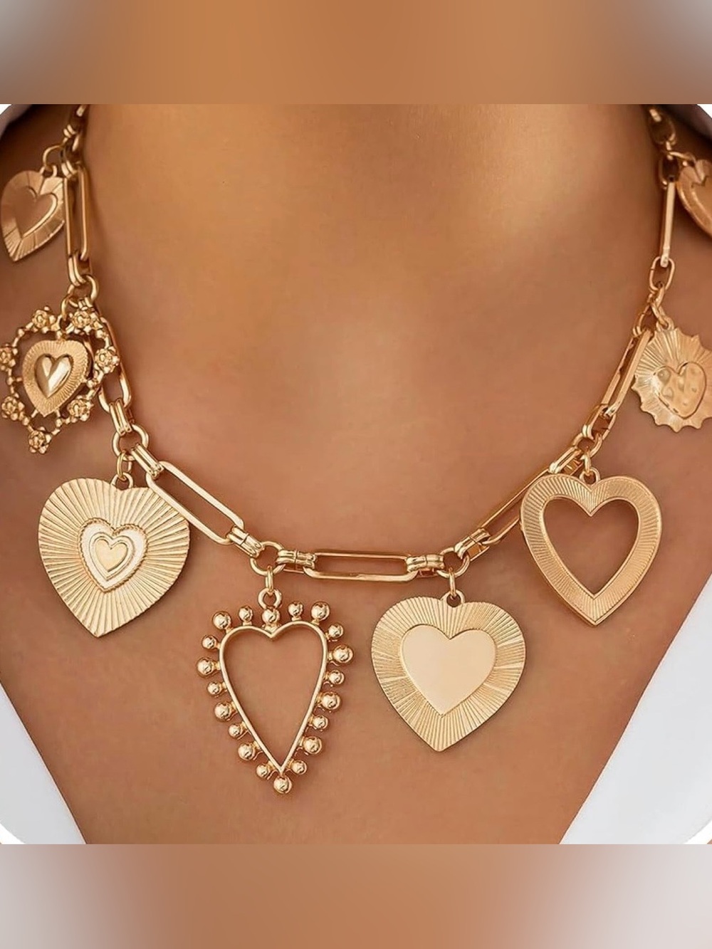 Chunky Gold Necklace for Women Big Heart Necklace Vintage Gold Statement Necklac